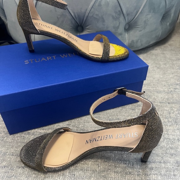 Stuart Weitzman 60 straight heel sandal in Pyrite metallic sparkle size 6B - Picture 7 of 12